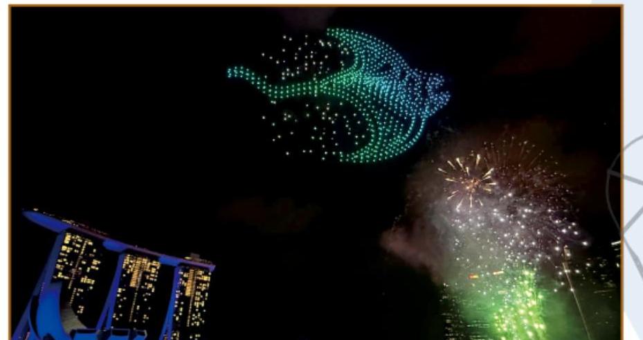 Drone light show and fireworks, Marina Bay Sands